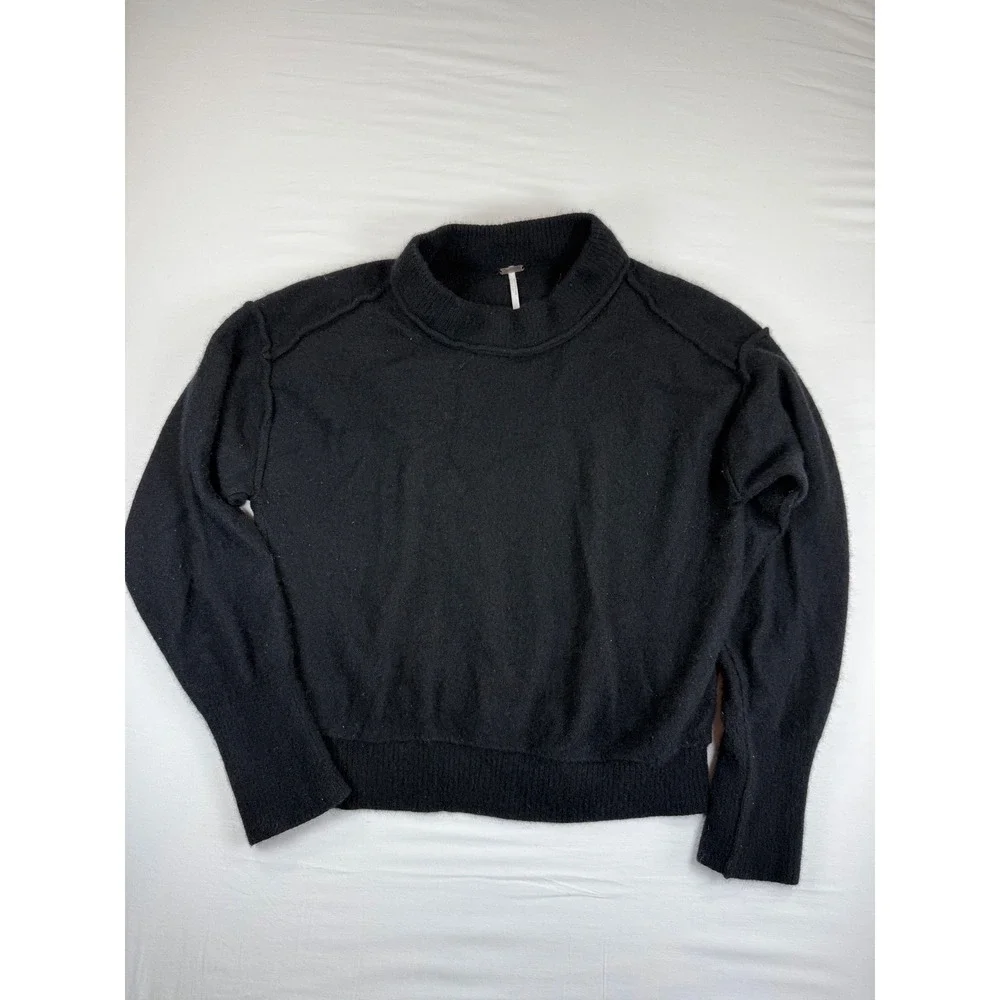 100% Cashmere Free People Womens Mock‎ Neck Sweater Black Size L